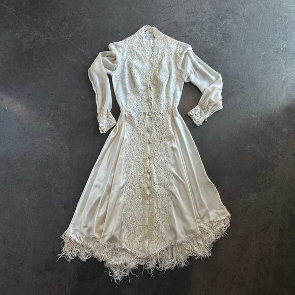 Vintage Y2K Marshall-Rousso Antique White Embroidered Lace Wedding Dress Small - Picture 1 of 10